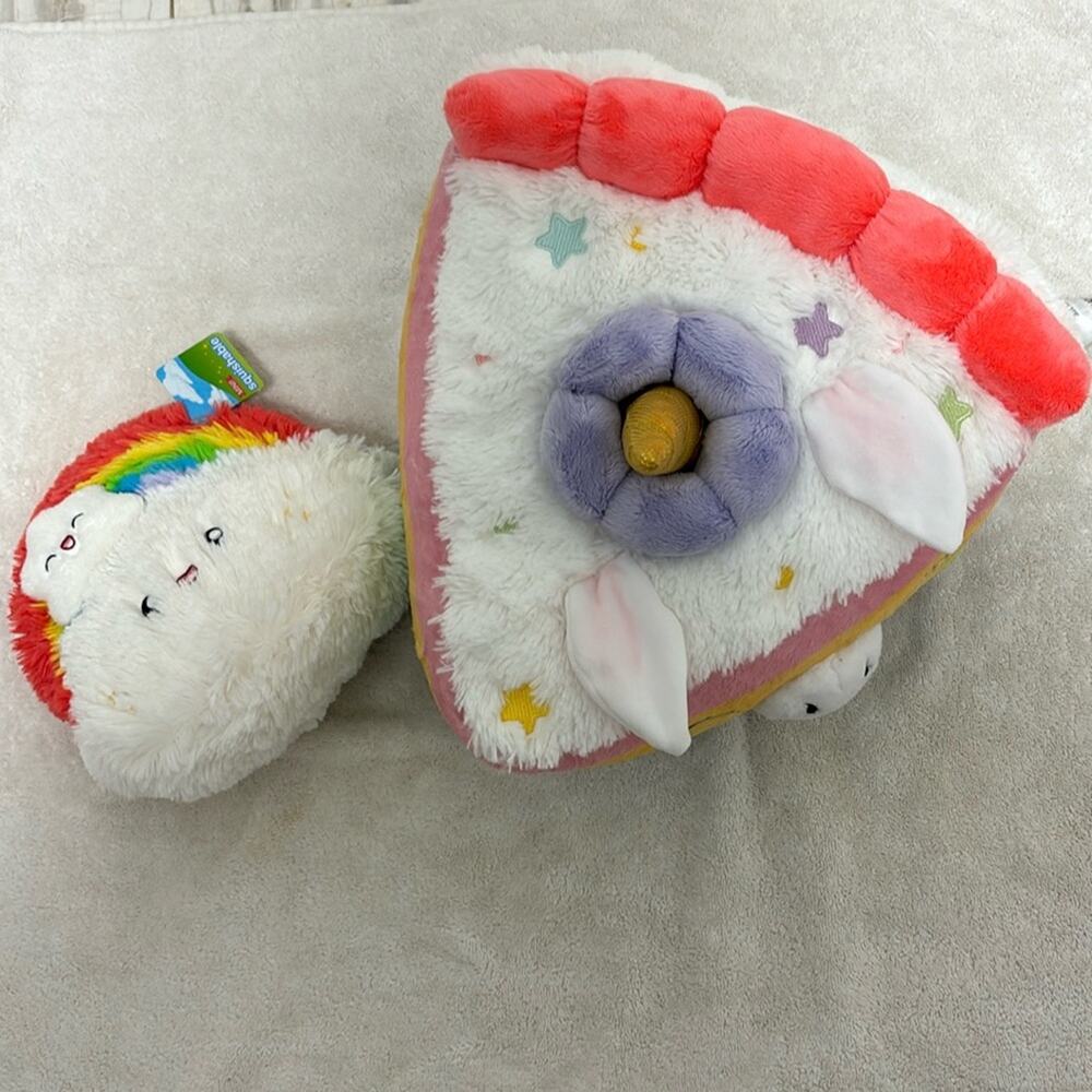Squishable set of rainbow unicorn cake slice and rainbow matching set pink euc